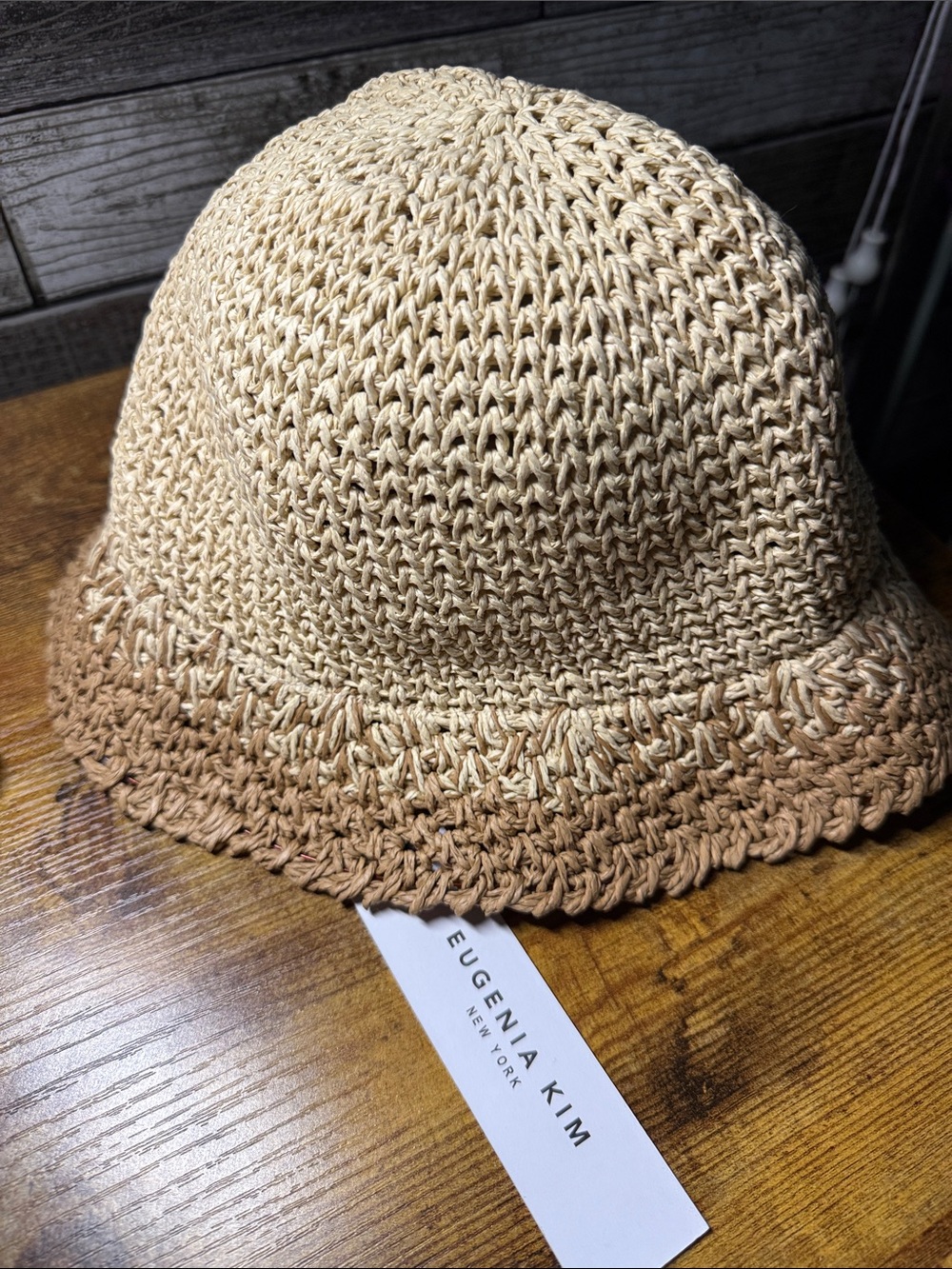 Eugenia Kim Kids Two-Tone Crochet Bucket Hat in Cream and Tan